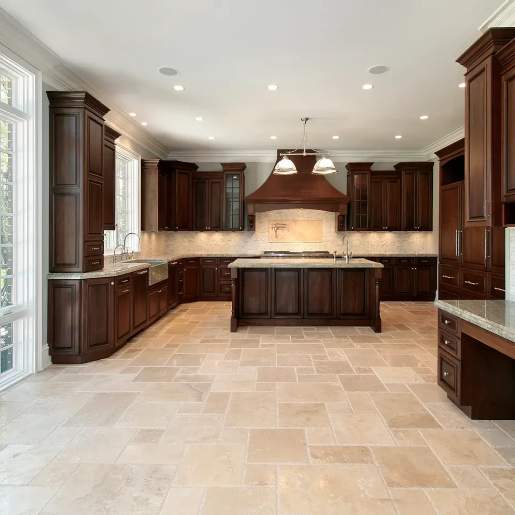 natural stone cleaning example of kitchen with natural stone floor